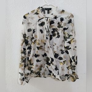 Kenneth Cole Multicolored Long Sleeve Tie Front Blouse